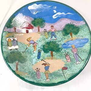 Lisa Lindberg Van Nortwick Lesal Home Ceramics Hand painted Golf Scene bowl